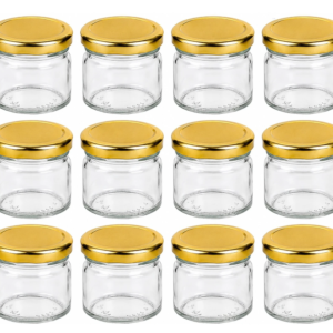 b7 Creations Glass Grocery Container - 33 ml (Pack of 12, Clear, Gold